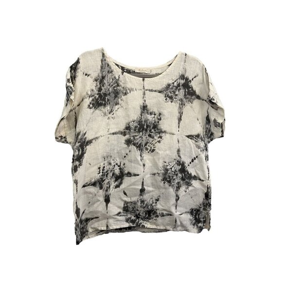 Bellamia Linen Blouse Women Medium Made In Italy Short Sleeve Tie Dye - Picture 1 of 8